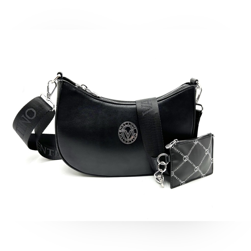 Valentino Orlandi Elegant Black Shoulder Bag with Silver Accents